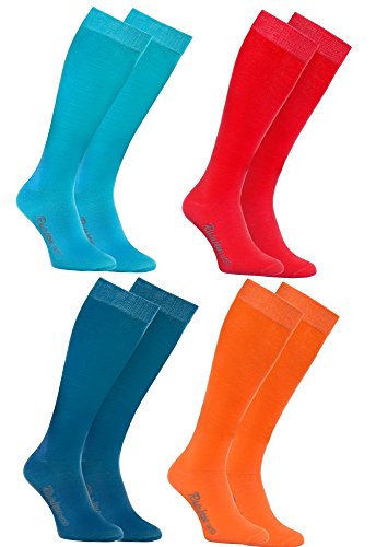Rainbow Socks - Damen Herren Bunte Baumwolle Kniestrümpfe - 4 Paar - Blau Rot Türkis Gelb - Größen 39-41 von Rainbow Socks