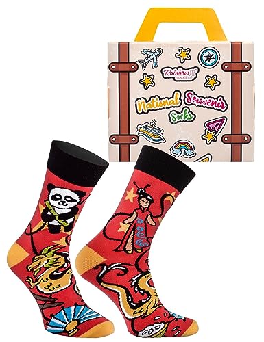 Rainbow Socks - Damen Herren Asien Asia Lustige Socken Koffer - Souvenir für Asien-Fans - Panda Drache Geisha - National Socks Box - 1 Paar - Größen EU 36-40 von Rainbow Socks