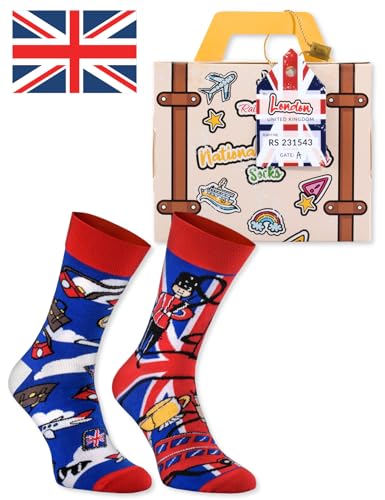 Rainbow Socks - Damen Herren England Lustige Socken Koffer - 1 Paar - English Breakfast Tea Queen Elizabeth Bohnen - Größen EU 36-41 von Rainbow Socks