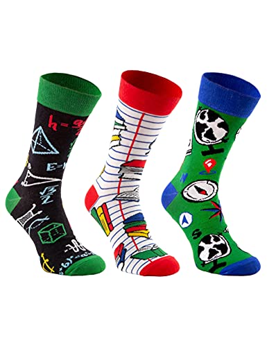 Rainbow Socks - Damen Herren Lustige Schule Socken Geschenk - 3 Paar - Notizbuch Mathe Geographie - Größen 36-40 von Rainbow Socks