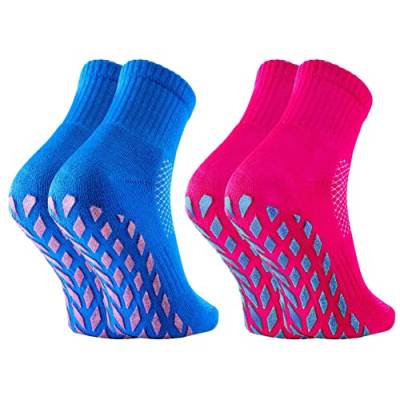 Rainbow Socks - Damen Neon Sneaker Sport Brokaten Stoppersocken- 2 Paar - Fuchsia Kornblume - Größen 39-41 von Rainbow Socks