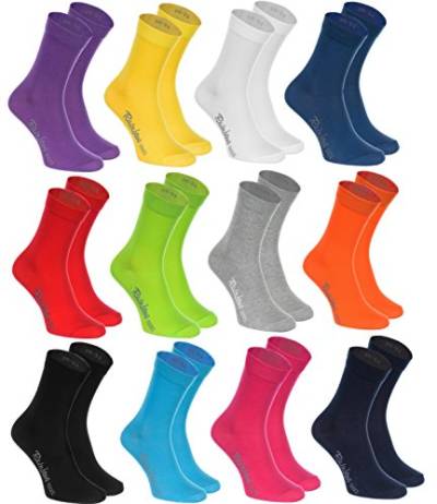 Rainbow Socks - Damen Herren Klassische Bunte Baumwolle Socken - 12 Paar - Schwarz Weiß Grau Lila Blau Marine Jeans Orange Rot Gelb Grün Fuchsie Grün - Größen 36-38 von Rainbow Socks