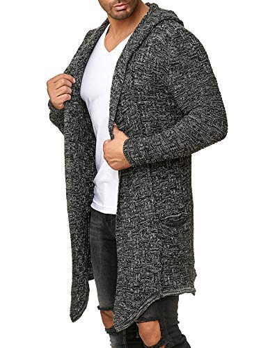 Red Bridge Herren Strickjacke Übergangsjacke Cardigan Asymmetric Long Cut Kapuze Anthrazit XL von Redbridge