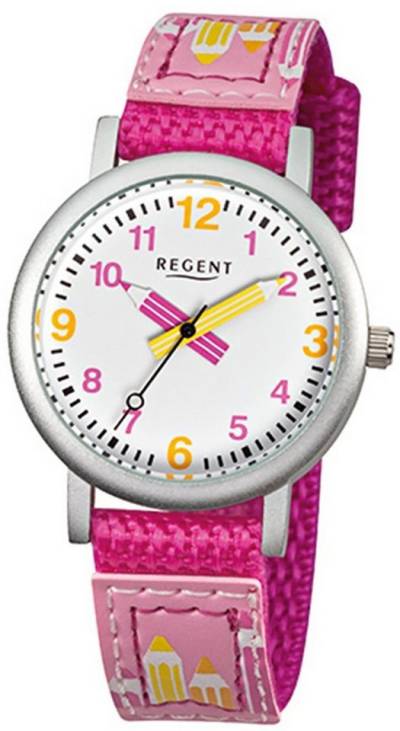 Regent Quarzuhr Regent Kinder-Armbanduhr pink Analog F-730, Kinder Armbanduhr rund, klein (ca. 29mm), Textilarmband von Regent