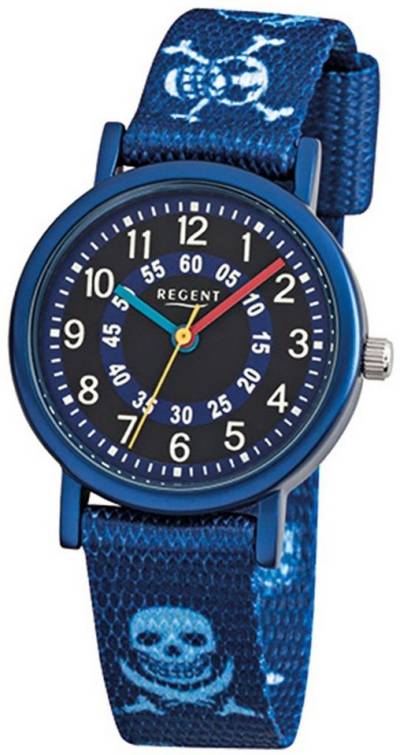 Regent Quarzuhr Regent Kinder-Armbanduhr blau Analog F-951, Kinder Armbanduhr rund, klein (ca. 29mm), Textilarmband von Regent