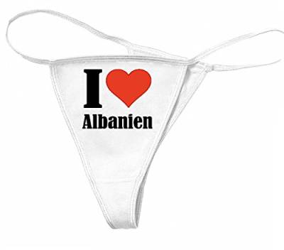 Reifen-Markt Damen String-Tanga I Love Albanien Größe M Farbe Weiss Druck Schwarz von Reifen-Markt