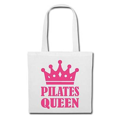 Reifen-Markt Tasche Umhängetasche PILATES QUEEN - GYMNASTIK - FITNESS - FITNESSSTUDIO - ABNEHMEN Einkaufstasche Schulbeutel Turnbeutel in Weiß von Reifen-Markt