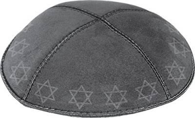 Rimmon Judaica Kippah aus echtem Wildleder, mit 4 Abschnitten, geprägte Davidsterne. Gr. 56, anthrazit von Rimmon Judaica