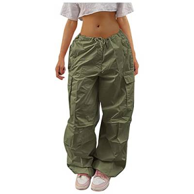 Parachute Pants Y2k Damen Cargo Hose Baggy Cargohose Track Pants Streetwear Vintage Jeanshosen 90er E-Girl Streetwear Cargo Pants Y2K Sporthose Lang Locker (07-Green, XXL) von Risaho