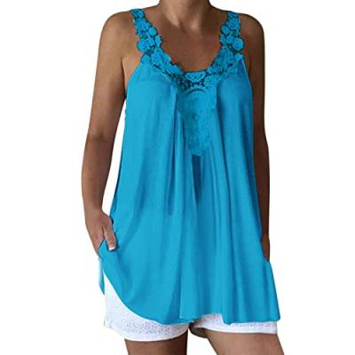 Risaho Ärmellose Bluse Tanktop für Frauen, lockere Passform, Hemd für Frauen, elegant, lässig, Sommer, Spitzenriemen, ärmellose Blusen, V-Ausschnitt, Cami-Tops, Weste Hoodie (Blue, XXL) von Risaho