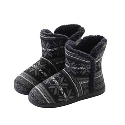 Rojeam Winter Warme Hausschuhe Damen Herren Winterschuhe Gefüttert Pantoffeln Stiefel rutschfest, Negro, Größe 36/37 EU von Rojeam