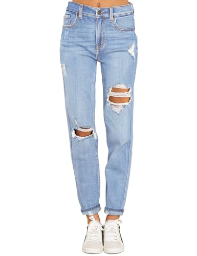 Roskiky Stretch Jeanshose Damen Jeans Damen Stretch Jeans Damen Straight Jeans Hose Damen Mom Jeans Damen Curvy Damen Jeans Gerades Bein Blau S von Roskiky