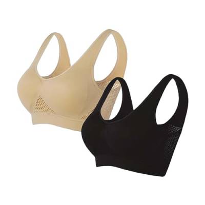 Rpporm 2er Pack Sport BH Bustier Damen Bralette Nathloser mit Gepolstert Sportbekleidung Ohne Bügel Atmungsaktiv Schlaf Still Soft Bra Sport-BHS Top für Joggen Yoga Jumping Fitness Lauf von Rpporm