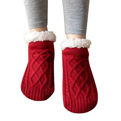 Rpporm Damensocken Weihnachtssocken Gemütliche Fuzzy Fleece gefütterte warme Socken mit Silikongreifern Bunte Socken Damen 39-42 von Rpporm