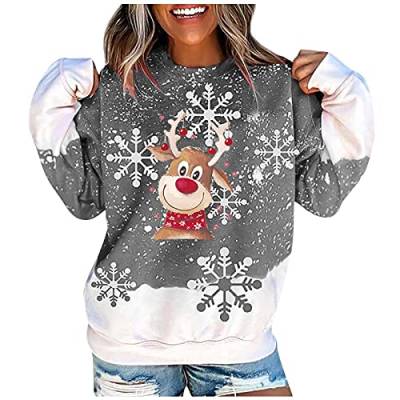 Weihnachtspullover Damen,Weihnachten Sweatshirt Pullover Niedlich Reindeer Schneeflocke Weihnachts Langarm Rundhals Pulli Sweater Herbst Winter Xmas Langarmshirt Tops Oberteile von Rrunsv