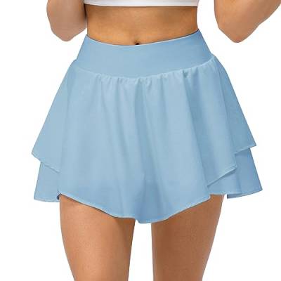 Ruowuhen Damen Tennisröcke Golfrock mit Taschen Hohe Taille Tennis Skort Laufröcke Sport Minirock mit Innenhose Himmelblau XS von Ruowuhen