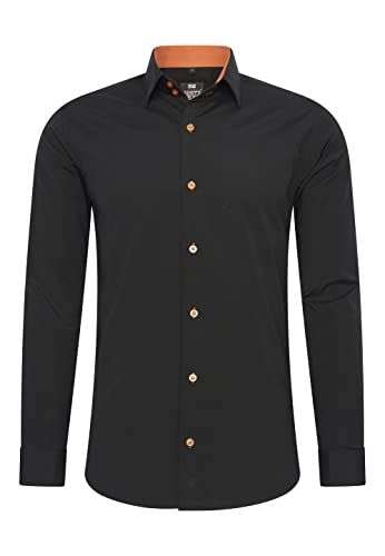 Rusty Neal Herren-Hemd Premium Slim Fit Langarm Stretch Kontrast Hemd Business-Hemden Freizeithemd, Größe S-6XL:2XL, Farbe:Schwarz/Orange von Rusty Neal