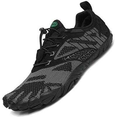 SAGUARO Barfußschuhe Herren Traillaufschuhe Damen Atmungsaktiv Fitnessschuhe Männer Outdoor Indoor Sportschuhe Wanderschuhe Leicht Schnell Trocknend Wassersportschuhe Frauen Strand Schwarz 45 EU von SAGUARO