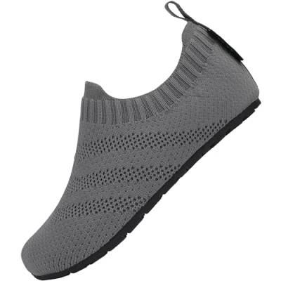 SAGUARO Gestrickte Hausschuhe Kinder Leichte Pantoffeln für Junge rutschfest Flexibel Indoor Slippers Mädel verschleißfest Weiche Hausschuhe Unisex, Schuhe Grau 20/21 von SAGUARO