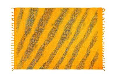 SAIVONA Pareo Sarong Tuch Damen - Wickelrock Strand - Strandtuch blickdicht als Wickeltuch oder - Handtuchkleid und Wickelkleid damen - Handarbeit aus Fair Trade Herstellung Batik Gelb Orange von SAIVONA