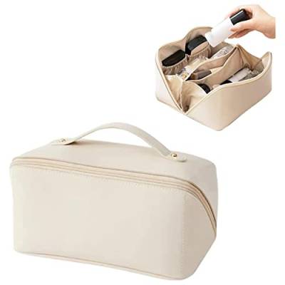 Large Capacity Travel Cosmetic Bag for Women,Multifunction Travel Makeup Bag Organizer Zipper Pouch,Double-Layer Cosmetic Bag with Handle and Gold Zipper (Color#White) von SALUCIA