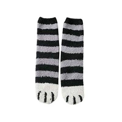 SALUCIA 6 Paar Damen Winter Socken Warm Katzenpfoten Socken Flauschige Kuschelsocken Haus Schlappen Schlafen Socks (Einheitsgröße, Schwarz 2) von SALUCIA