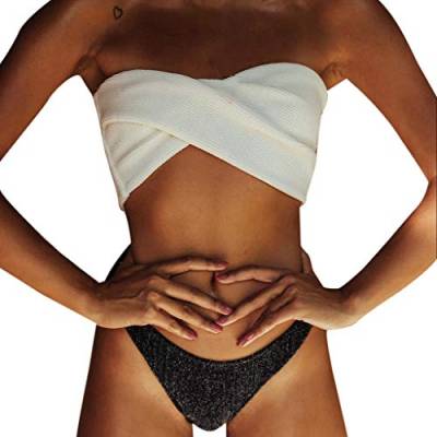SALUCIA Damen Glitzer Shimmer Bikini Set Zweiteilige Bademode Badeanzug Strandmode Push Up Knoten Gepolstert Bikini Oberteil Bandeau mit Bikinihose Strandkleidung von SALUCIA