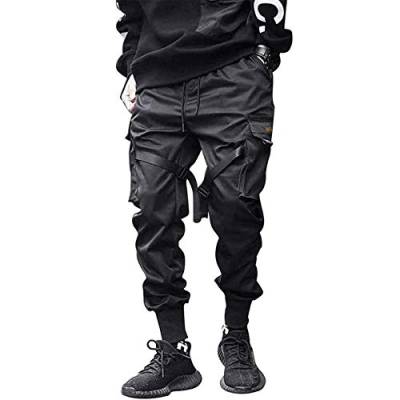 SALUCIA Herren Cargohose Jogginghose Streetwear Hosen Chino Sweatpants Freizeit Lang Hosen Sporthose Outdoorhose Traininghose mit Taschen (4-Schwarz, L) von SALUCIA