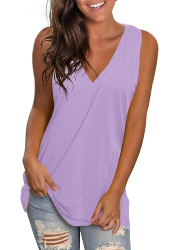 SAMPEEL Damen Tank Top V-Ausschnitt Tops Sommer T Shirt Ärmellose Oberteile Locker Casual Lila XL von SAMPEEL