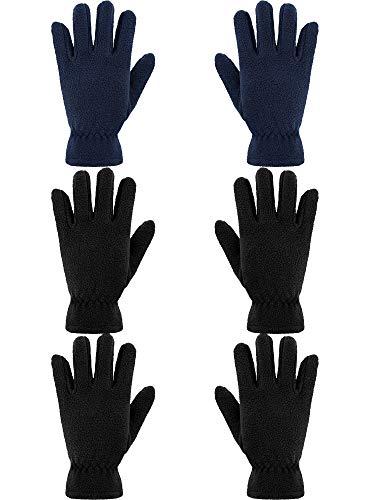 SATINIOR 3 Paar Kinder Fleece Handschuhe Winter Weiche warme Handschuhe für Jungen Outdoor Aktivitäten (Schwarz, Marine, 5-8 Jahre) von SATINIOR