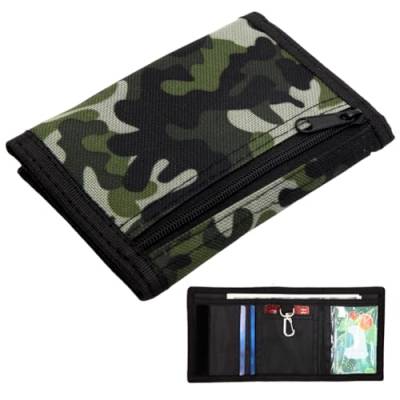 SBJJGQIS Slim Geldbeutel für Kinder Dreifache Geldbörse Segeltuch Sport Portmonee mit Reißverschluss, Camouflage Portmonee Kinder Camo Geldbeutel, 12 x 8 x 1 cm (Armeegrün) von SBJJGQIS