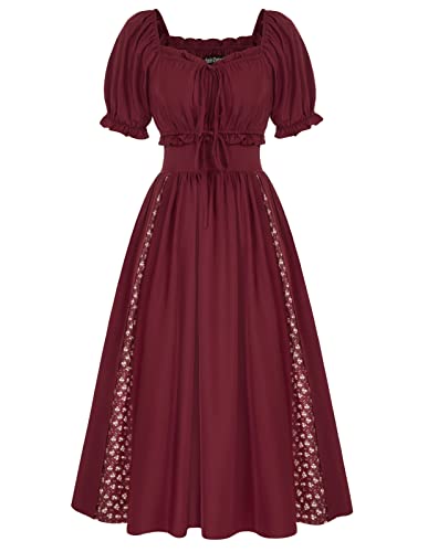 SCARLET DARKNESS Damen Viktorianische Kleider Schulterfrei mit Rüschen Korsett Festliche Maxi Blumenkleider Rotwein L von SCARLET DARKNESS