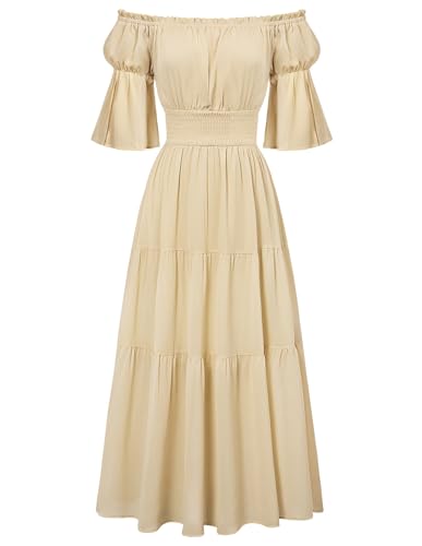 Damen Viktorianisches Kleid Schulterfrei A-Linie Elastische Taille Korsett Festliche Kleider Aprikose S von SCARLET DARKNESS