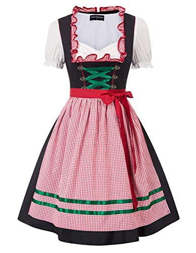 SCARLET DARKNESS Damen 3tlg Dirndl Midi Trachtenkleid mit Bluse und Schürze Oktoberfest Landhauskleid M Rot Plaid von SCARLET DARKNESS