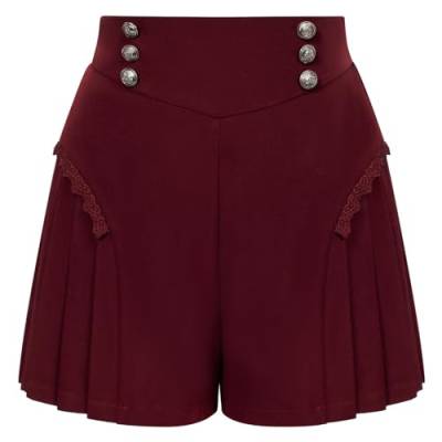 SCARLET DARKNESS Damen Mittelalter Shorts Elastische Taille Plissiert Breites Bein Casual Kurze Hosen Rotwein L von SCARLET DARKNESS