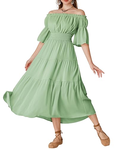 Scarlet Darkness Renaissance-Kleid für Damen, Maxi-Kleid, gestuft, fließend, lang, Cottagecore-Kleid, Soft Mint, X-Groß von SCARLET DARKNESS