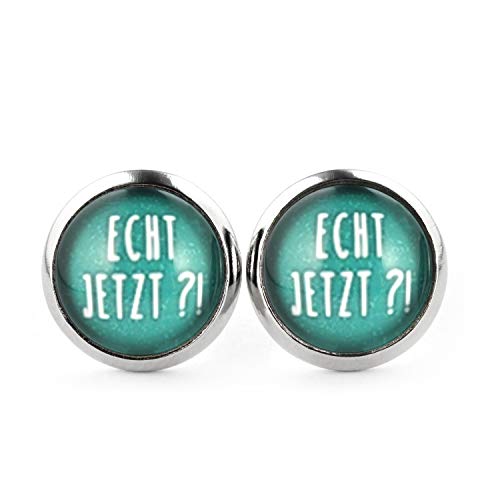 SCHMUCKZUCKER Unisex Damen Herren Ohrstecker Motiv Echt Jetzt Edelstahl Ohrringe Silber Türkis 12mm von SCHMUCKZUCKER