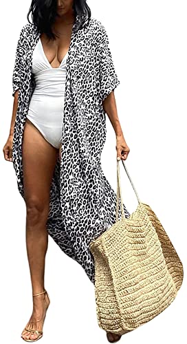 SEAUR Damen Kimono Strand Lang Kaftan Pareos Sommer Bikini Cover Up Boho Strandkleid Leicht Dünn Strandponcho Maxi Tunika von SEAUR