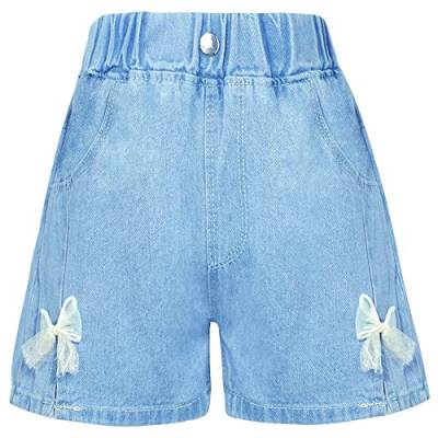 SEAUR Jeans Shorts Kinder Mädchen Sommer Locker Freizeit Shorts Elastische Taille Kurze Hose Süßes Jeanshose Atmungsaktiv Casual Hotpants - 134/140 von SEAUR