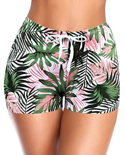 SHEKINI Damen Gedruckt Badeshorts Große Größen Badehose Schnell Trocknendes Strand Wassersport Shorts Dehnbare Lässige Strandshorts Bikini Boardshorts (M, Grün) von SHEKINI