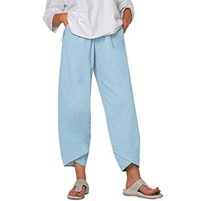 Damen Leinenhose 7/8 Länge Große Größen Leinen Hose Pusteblume Druck Sommerhose Loose Elastische Taille Leichte Bequeme Mit Taschen Haremshose Jogginghose Freizeithose von SHITOUJI