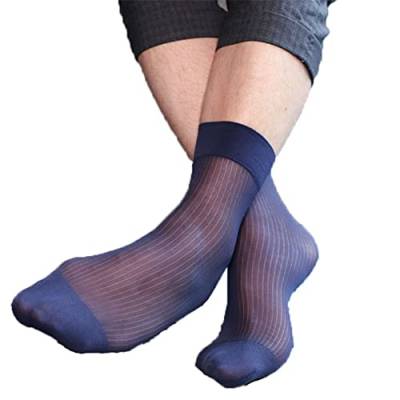 SHTGOI 1 Paar Herren Gerade Strümpfe Sommer Atmungsaktive Ultradünne Kleidersocken Nadelstreifen Elastisch Nylon Kurzstrümpfe Ohne Muster Arbeit Business-Socken Transparent Seidensocken Marineblau von SHTGOI