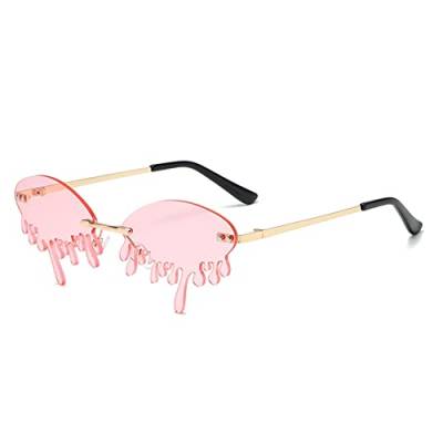 SHTGOI Schmelzen Tränen Sonnenbrille Personalisierte Unregelmäßigen Gläser Randlose Goldrand Bunte Prom Partybrille Hippie Scherz Brille Lustige Kreative Sonnenbrille für Strand Sommer Feste Alltag von SHTGOI