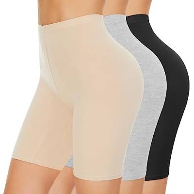 SIHOHAN Radlerhose Damen Baumwolle Boxershorts Unterwäsche Anti scheuern Unterhose Hose unter Kleid Kurze Shorts(Schwarz+Beige+Grau,XXL) von SIHOHAN