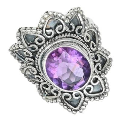 SILVERNROCK Amethyst Edelstein-Bandring 925er Sterlingsilber-Bandring Herren- und Damen-Bandring alle Größen handgefertigter Schmuck ERG-1280B_73 (23.2) von SILVERNROCK