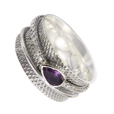 SILVERNROCK Amethyst Edelstein-Spinnerring aus 925er Sterlingsilber Spinnerring für Herren und Damen alle Größen handgefertigter Schmuck E142B_68 (21.6) von SILVERNROCK