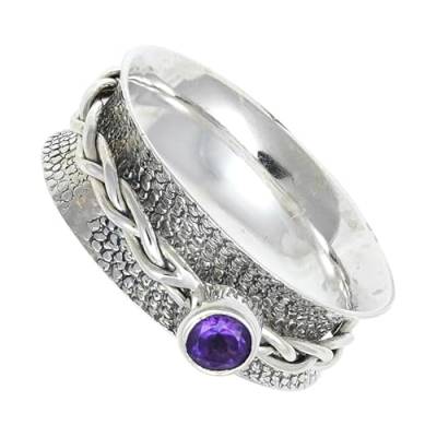 SILVERNROCK Amethyst Edelstein-Spinnerring für Herren und Damen 925er-Sterlingsilber Spinnerring Geschenkartikel handgefertigter Schmuck E143I_57 (18.1) von SILVERNROCK