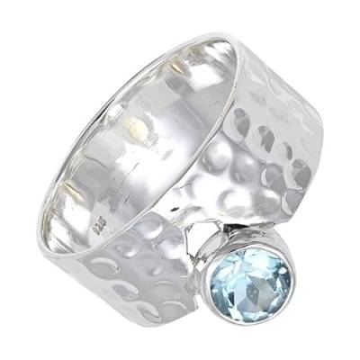 SILVERNROCK Blautopas Edelstein-Bandring für Herren und Damen alle Größen Geschenkartikel 925 Sterlingsilber-Ring handgefertigter Schmuck ERG-134H_64 (20.4) von SILVERNROCK