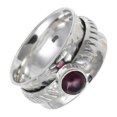 SILVERNROCK Cabochon-Granat Edelstein-Spinnerring aus 925er Sterlingsilber Spinnerring für Herren und Damen alle Größen handgefertigter Schmuck E144D_54 (17.2) von SILVERNROCK