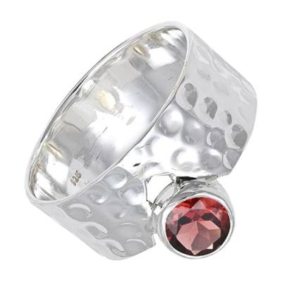 SILVERNROCK Granat Edelstein-Bandring für Herren und Damen alle Größen Geschenkartikel 925 Sterlingsilber-Ring handgefertigter Schmuck ERG-134D_49 (15.6) von SILVERNROCK